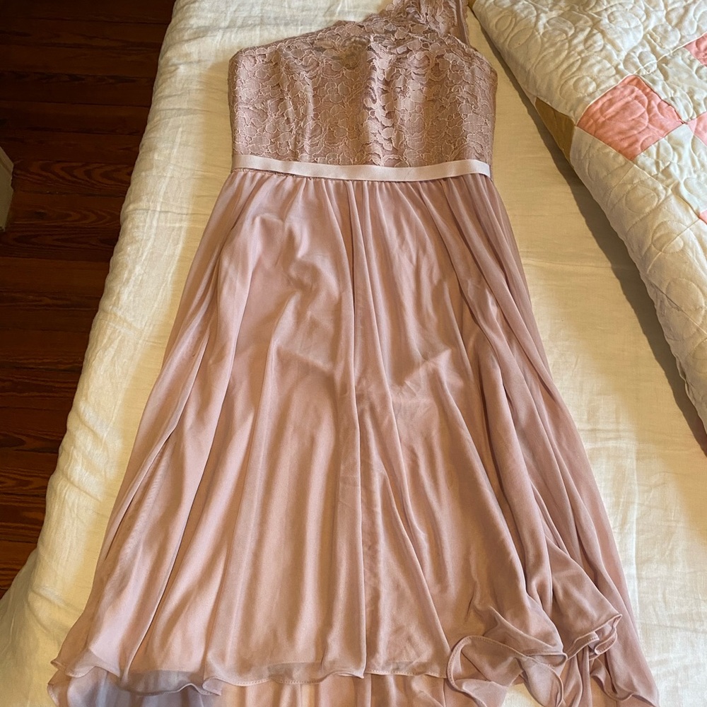 David’s Bridal one shoulder corded lace dress